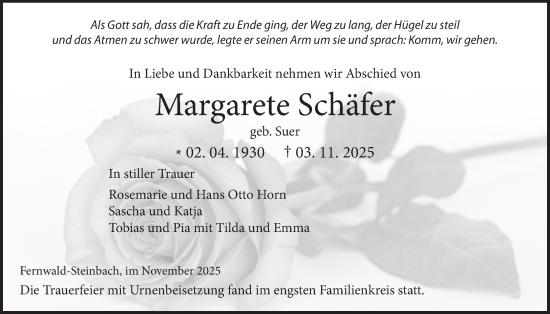 Traueranzeige von Margarete Schäfer von Licher Wochenblatt