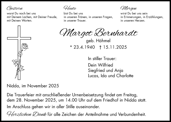 Traueranzeige von Margot Bernhardt von Kreis-Anzeiger
