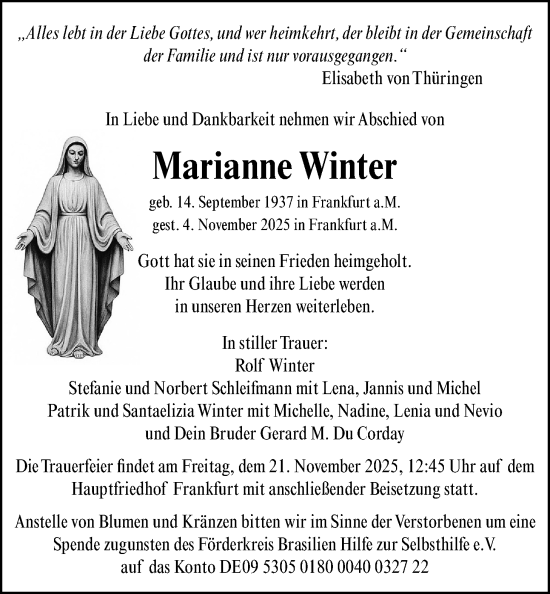 Traueranzeige von Marianne Winter von Bad Vilbel/Karben