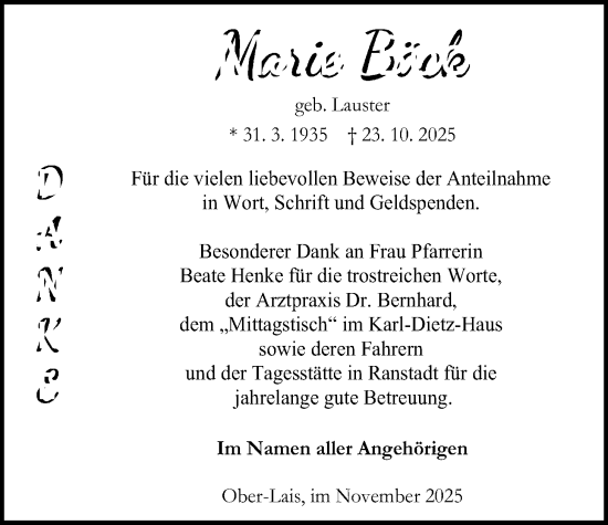 Traueranzeige von Marie Böck von Kreis-Anzeiger
