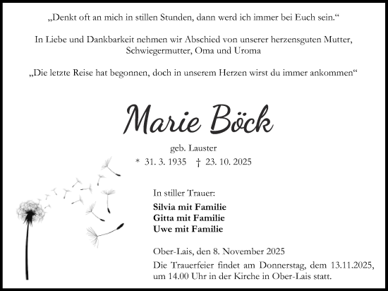 Traueranzeige von Marie Böck von Kreis-Anzeiger