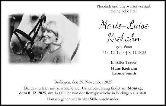 Traueranzeige von Marie-Luise Krehahn von Kreis-Anzeiger