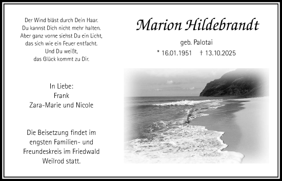 Traueranzeige von Marion Hildebrandt von Usinger Anzeiger