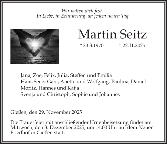 Traueranzeige von Martin Seitz von Giessener Allgemeine, Alsfelder Allgemeine, Giessener Anzeiger