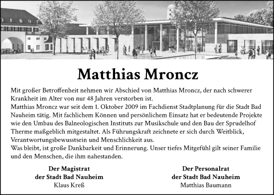 Traueranzeige von Matthias Mroncz von Wetterauer Zeitung