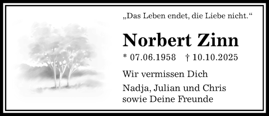 Traueranzeige von Norbert Zinn 