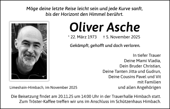 Traueranzeige von Oliver Asche von Kreis-Anzeiger