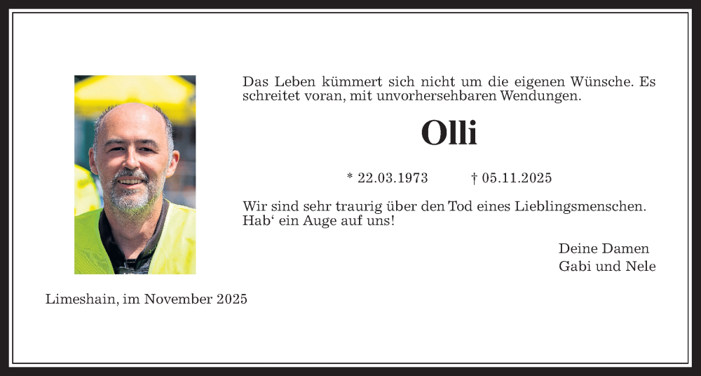  Traueranzeige für Olli Asche vom 08.11.2025 aus Kreis-Anzeiger