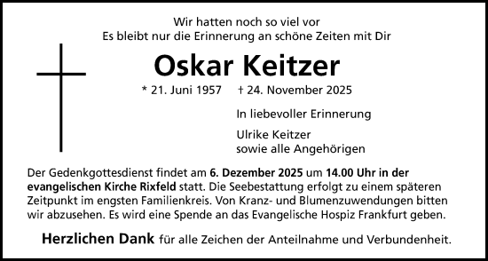 Traueranzeige von Oskar Keitzer von Lauterbacher Anzeiger
