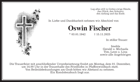 Traueranzeige von Oswin Fischer von Usinger Anzeiger