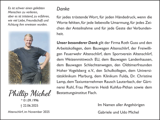 Traueranzeige von Phillip Michel von Lauterbacher Anzeiger