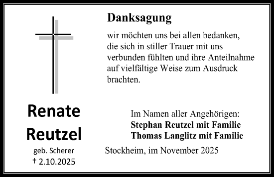 Traueranzeige von Renate Reutzel von Kreis-Anzeiger