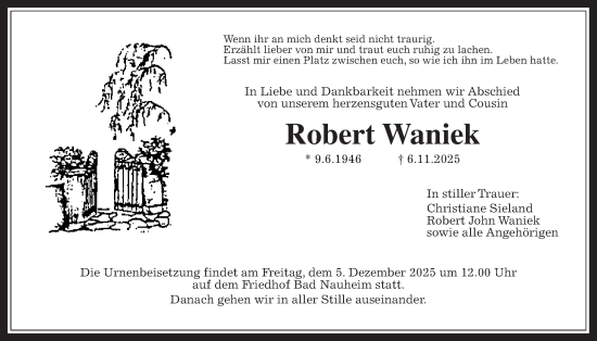 Traueranzeige von Robert Waniek von Wetterauer Zeitung