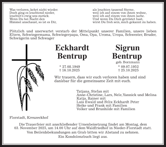 Traueranzeige von Sigrun Bentrup von Wetterauer Zeitung