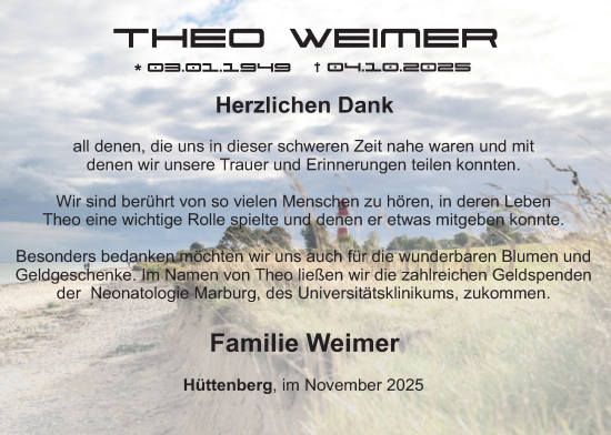 Traueranzeige von Theo Weimer von Giessener Anzeiger, Giessener Allgemeine, Alsfelder Allgemeine