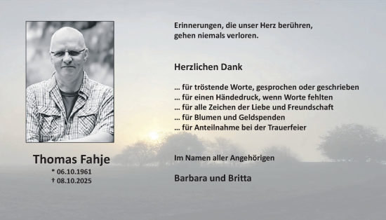 Traueranzeige von Thomas Fahje von Wetterauer Zeitung