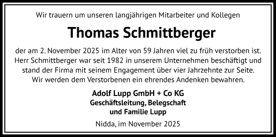 Traueranzeige von Thomas Schmittberger von Kreis-Anzeiger