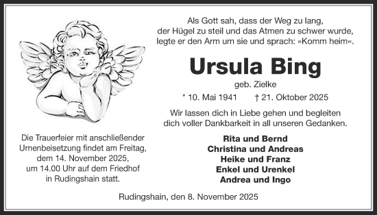 Traueranzeige von Ursula Bing von Kreis-Anzeiger