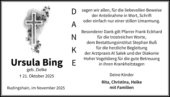 Traueranzeige von Ursula Bing von Kreis-Anzeiger