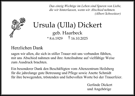 Traueranzeige von Ursula Dickert von Bad Vilbel/Karben