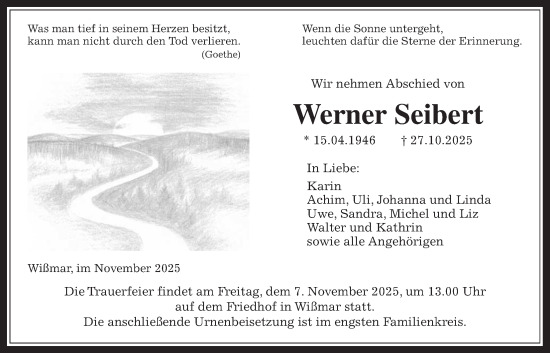 Traueranzeige von Werner Seibert von Giessener Allgemeine, Alsfelder Allgemeine