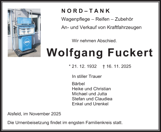Traueranzeige von Wolfgang Fuckert von Oberhessische Zeitung