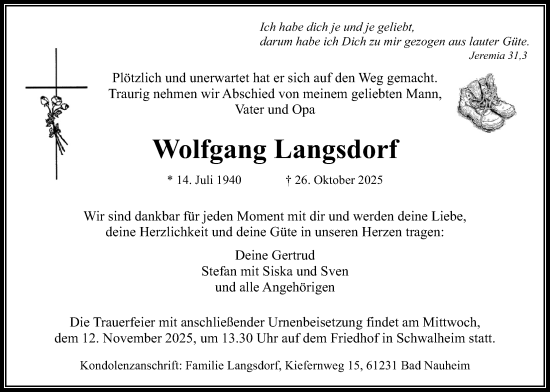 Traueranzeige von Wolfgang Langsdorf von Wetterauer Zeitung