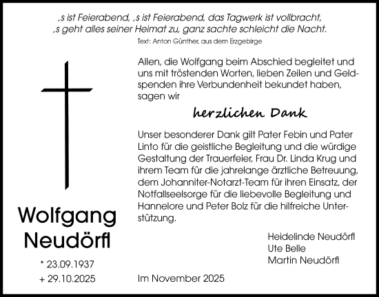 Traueranzeige von Wolfgang Neudörfl von Butzbacher Zeitung