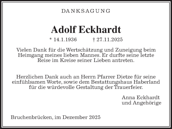 Traueranzeige von Adolf Eckhardt von Wetterauer Zeitung