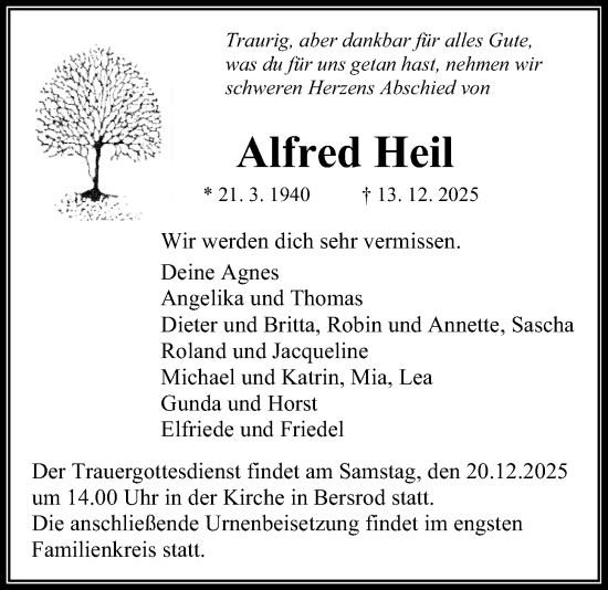 Traueranzeige von Alfred Heil von Giessener Anzeiger, Giessener Allgemeine, Alsfelder Allgemeine, Giessener Anzeiger, Giessener Allgemeine, Alsfelder Allgemeine