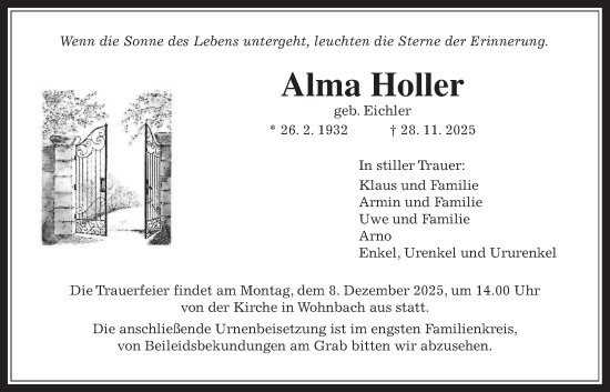 Traueranzeige von Alma Holler von Wetterauer Zeitung