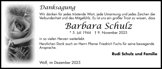 Traueranzeige von Barbara Schulz von Kreis-Anzeiger