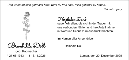 Traueranzeige von Brunhilde Döll von Giessener Allgemeine, Alsfelder Allgemeine