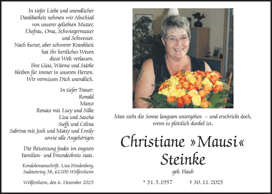 Traueranzeige von Christiane Steinke von Wetterauer Zeitung