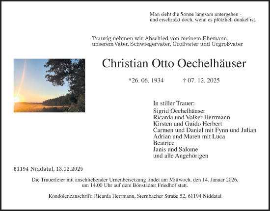 Traueranzeige von Christian Otto Oechelhäuser von Wetterauer Zeitung