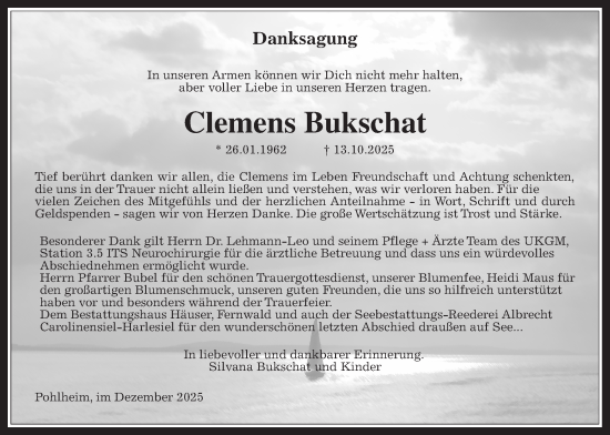 Traueranzeige von Clemens Bukschat von Giessener Anzeiger, Giessener Allgemeine, Alsfelder Allgemeine