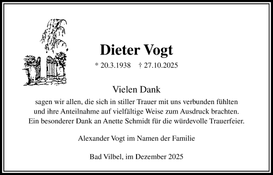 Traueranzeige von Dieter Vogt von Bad Vilbel/Karben