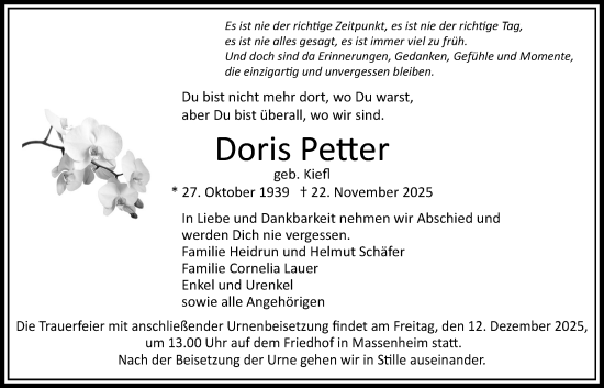 Traueranzeige von Doris Petter von Bad Vilbel/Karben