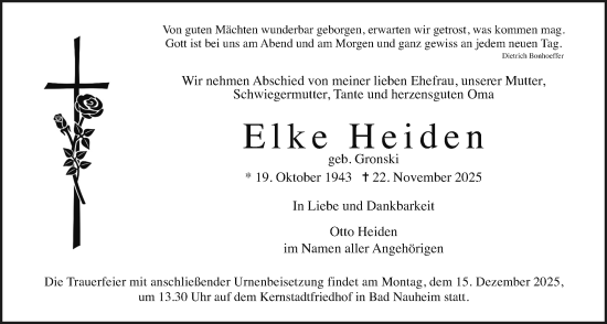 Traueranzeige von Elke Heiden von Wetterauer Zeitung