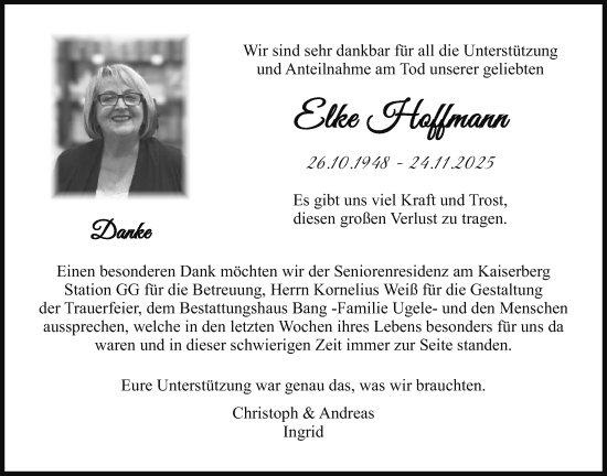 Traueranzeige von Elke Hoffmann von Butzbacher Zeitung
