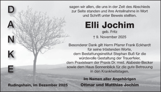 Traueranzeige von Elli Jochim von Kreis-Anzeiger