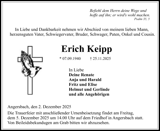 Traueranzeige von Erich Keipp von Lauterbacher Anzeiger