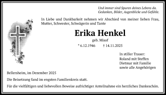 Traueranzeige von Erika Henkel von Licher Wochenblatt