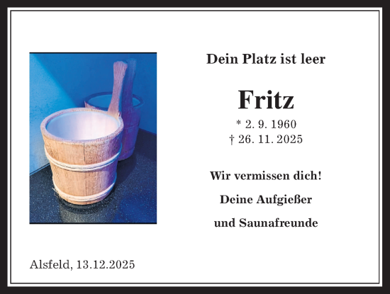 Traueranzeige von Fritz Kuhring von Oberhessische Zeitung