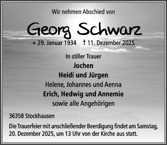 Traueranzeige von Georg Schwarz von Lauterbacher Anzeiger, Lauterbacher Anzeiger