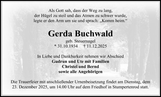 Traueranzeige von Gerda Buchwald von Oberhessische Zeitung