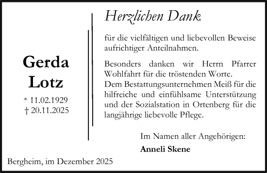Traueranzeige von Gerda Lotz von Kreis-Anzeiger