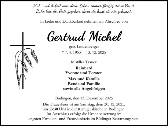 Traueranzeige von Gertrud Michel von Kreis-Anzeiger