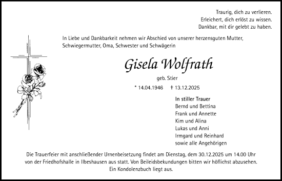 Traueranzeige von Gisela Wolfrath von Lauterbacher Anzeiger