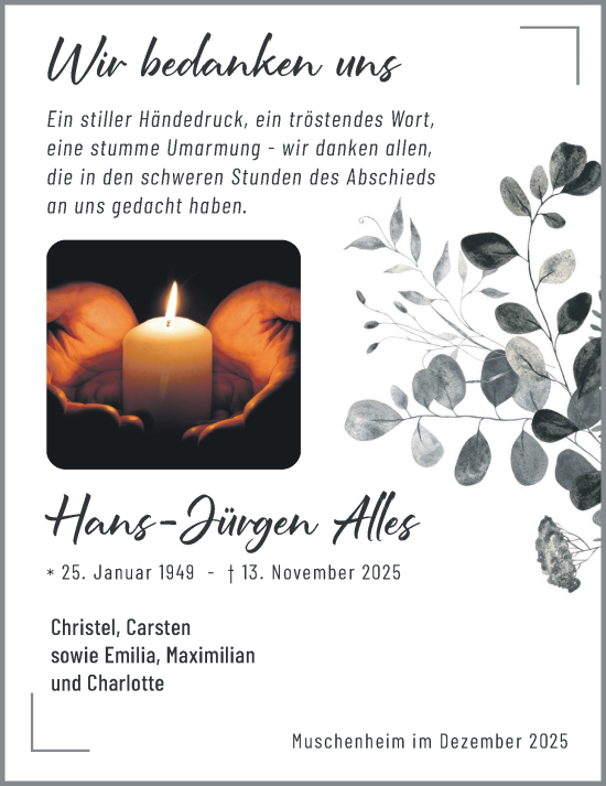 Traueranzeige von Hans-Jürgen Alles von Licher Wochenblatt